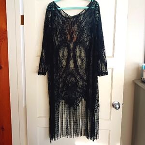 Black Lace Fringe Swim Cover Up
